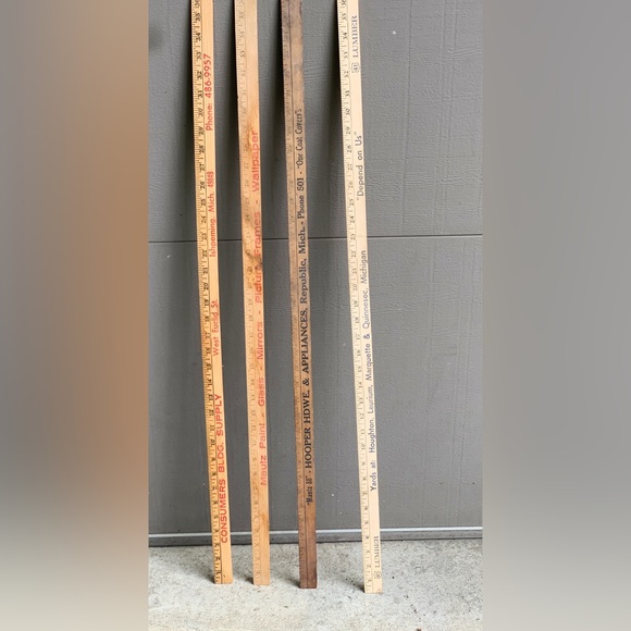(Lot of 4) Vtg Upper Peninsula Michigan Antique Advertising Wooden Yardsticks - Picture 4 of 11